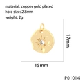Detail view of 15x17mm gold plated copper pendant with star engraving and cubic zirconia - Lava Star Style (P01014)