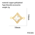 Detailed macro view of 18K gold plated copper diamond pendant with large zircon - Rhombus Zirconia Connector (P00385)