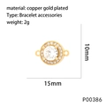 Macro view of a 15mm copper gold-plated pendant with a large zircon and micro-pave stones - Round Zirconia Connector (P00386)