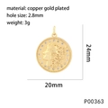 Copper gold plated round coin pendant with goddess relief and cubic zirconia border - Goddess Portrait Style (P00363)