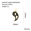 Detailed specs of teardrop Yin Yang pendant in copper gold plated with size dimensions - Black Teardrop Tai Chi Pendant (P00405)