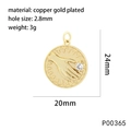 Detail of 24mm gold plated copper pendant featuring a palm and star relief with zircon - Hand Holding Star Style (P00365)