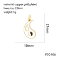 Detail view of 18K gold plated copper yin yang teardrop pendant with dimensions - White Teardrop Tai Chi Pendant (P00406)