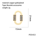 Vergoldetes Kupfer-Oval-Armbandzubehör mit weißen Zirkonia-Steinen für DIY-Schmuckherstellung - Weißer Zirkonia-Stil (P00453)
