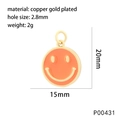 Detail of orange smiley face pendant in gold-plated copper showing dimensions and size - Orange Style (P00431)