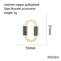 Vergoldeter Messing-Karabiner mit blauen Zirkonia für DIY Schmuckherstellung 21x15mm - Himmelblauer Zirkonia-Stil (P00454)