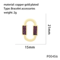 Detailansicht ovaler vergoldeter Verbinder mit lila Zirkonia für DIY Schmuckherstellung - Lila Zirkonia-Stil (P00456)