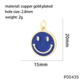 Detailed view of 15mm copper gold plated blue smiley face pendant for DIY jewelry - Dark Blue Style (P00435)