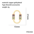 Vista dettagliata del gancio per bracciale in rame dorato con zirconi colorati - Stile in Zirconia Multicolore (P00458)