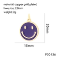 Detailed dimension guide for purple enamel smiley face charm with gold plated finish - Purple Style (P00436)