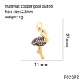 Detailed dimensions of flamingo pendant in gold plated copper with size specifications - Flamingo Style (P02092)