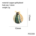 Golden ladybug pendant in copper gold plating with vibrant green and blue cubic zirconia - Ladybug Insect Style (P02208)