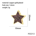 Detailed view of 19mm star-shaped pendant with purple cubic zirconia and gold plating - Five-pointed Star Style (P02212)