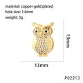 Detailed dimensions of a gold plated owl pendant bead with measurements and weight - Owl Style (P02213)