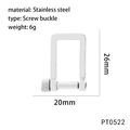 Technical drawing of 26mm stainless steel industrial screw clasp with size measurements - Silver Stainless Steel U-Shape Screw Buckle (PT0522)