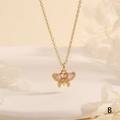 Detailed macro view of 18K gold plated butterfly pendant with pink marquise zircon stones - Pink Zirconia (NE2275-B)