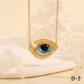 Close-up of golden Turkish evil eye necklace with blue pendant on elegant beige background - Blue Black Devil Eyeball Style (NE2265-D-2)