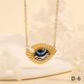 Detailed view of the gold Evil Eye triangle pendant necklace with blue pupil and wavy pattern - Zebra Pattern Blue Eye Style (NE2265-D-6)