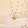Close-up of butterfly pendant necklace with 18K gold plating and clear zircon inlay - Clear Zirconia (NE2275-H)