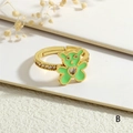 Close-up of green enamel bear ring with heart-shaped zircon and micro-pave details - Adjustable Open / Green Bear Style (RG0745-B)