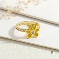 Close-up of golden bear ring with yellow enamel, heart zircon, and pavé setting details - Adjustable Open / Yellow Bear Style (RG0745-E)