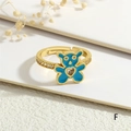 Detail of gold-plated open ring with blue enamel bear and heart-shaped zircon stone - Adjustable Open / Sky Blue Bear Style (RG0745-F)