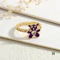 Close-up of purple enamel teddy bear ring with heart zircon and crystal pavé band - Adjustable Open / Purple Bear Style (RG0745-H)