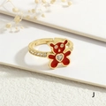 Detail of gold-plated bear ring with red enamel, heart zircon and pavé crystals - Adjustable Open / Red Bear Style (RG0745-J)