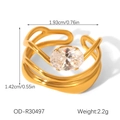Macro view of gold plated layered wave ring with measurements 1.93cm and weights 2.2g - Oval Zirconia Multi-Layer Wave Style (OD-R30497)
