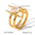 Detail view of geometric stainless steel ring with dimensions 2.33cm and 3.1g weight - Oval Zirconia Double Ring Spiky Decor Style (OD-R30499)