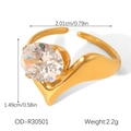 Detailed view of an adjustable gold ring featuring a large oval zircon and wavy band - Oval Zirconia Wave Irregular Curved Style (OD-R30501)