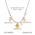 Detailed view of marine ocean necklace with shell pendants and blue woven rope - Blue & White Rope-Seashell Conch Ocean Style (OD-N40639)