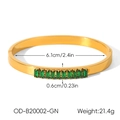 Detail view of 18k gold plated bangle with 10 green zircon stones and size dimensions - Rectangular Green Gemstone Style (OD-B20002-GN)