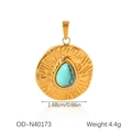 Détail d'un pendentif en acier doré 18K avec turquoise et dimensions du produit - Style Rond Turquoise Goutte (OD-N40173)