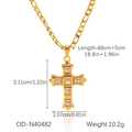 Detail view of 10.2g gold Figaro chain necklace with zircon cross pendant dimensions - Clear Rhinestone Cross (OD-N40482)
