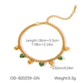 Detalle de cadena de acero dorado con corazones de circón verde y cadena de extensión - Estilo Borla Circonita Verde Corazón Dorado (OD-B20259-GN)