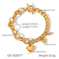 Detailed size parameters of gold heart charm bracelet with OT toggle clasp and weight info - Double Heart Toggle Chain Style (OD-B20077)