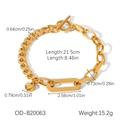 Detail of gold titanium steel bracelet with heart pendant, OT clasp, and size metrics - Toggle Clasp Heart Style (OD-B20063)