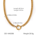 Detail of gold Cuban chain necklace with dimensions 46.5cm length and 1.76cm spring clasp - Cuban Link Round Clasp Style (OD-N40098)