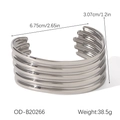 Detailed view of layered silver cuff bracelet with dimensions 6.75cm diameter and 3.07cm width - Layered Ribbed Silver (OD-B20266)