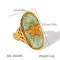 Detail showing gold starfish ring with turquoise inlay and hand-hammered texture band - Teal Starfish Ring