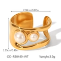 Detailed dimensions of gold pearl ring featuring an open band design and sizing info - Double Pearl Open Gold Ring (OD-R30449-WT)