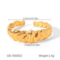 Detaillierte Größentabelle für verstellbaren Edelstahlring in Gold mit Maßangaben - Gold Welle Plissee Unregelmäßig Stil (OD-R30421)