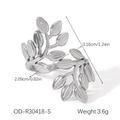 Dettagli dimensioni anello foglia, altezza 3,16cm e larghezza 2,09cm, peso 3,6g - Stile Foglia Argento (OD-R30418-S) / Misura Aperta Regolabile / Argento