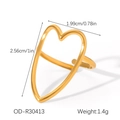 Guida alle dimensioni dell'anello a cuore dorato con peso e misure dettagliate - Stile Cuore Oro (OD-R30413)