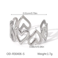 Detailed size chart of stainless steel heart ring showing diameter and width parameters - Heart Hollow Ring (XZ-R30406-S) / Silver