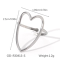Specifiche dettagliate sulle dimensioni dell'anello a cuore in acciaio, peso 1,2g - Stile Cuore Argento (OD-R30413-S)