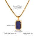 Detailed view of gold square pendant with blue marble inlay and 50cm box chain - Rectangle Deep Blue Style (OD-N40523-BE)