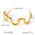 Detail of wavy gold stainless steel bangle showing 6.23cm diameter and 2.05cm height dimensions - Winding Curve Wave Style (OD-B20060)
