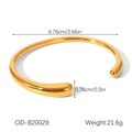 Polished gold stainless steel bangle showing 6.76cm inner diameter and 21.6g weight - Organic Streamline Teardrop Style (OD-B20029)